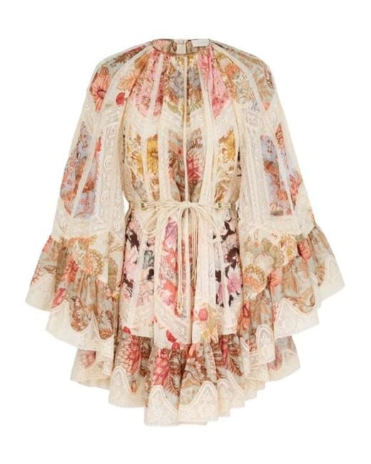 Zimmermann Multicolor Daylight Flutter Spliced Print Dress