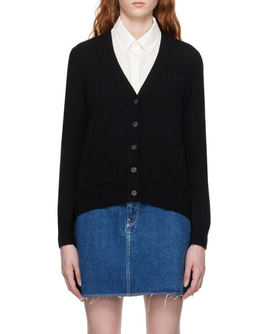 A.P.C. Black V-Neck Logo Embroidered Cardigan