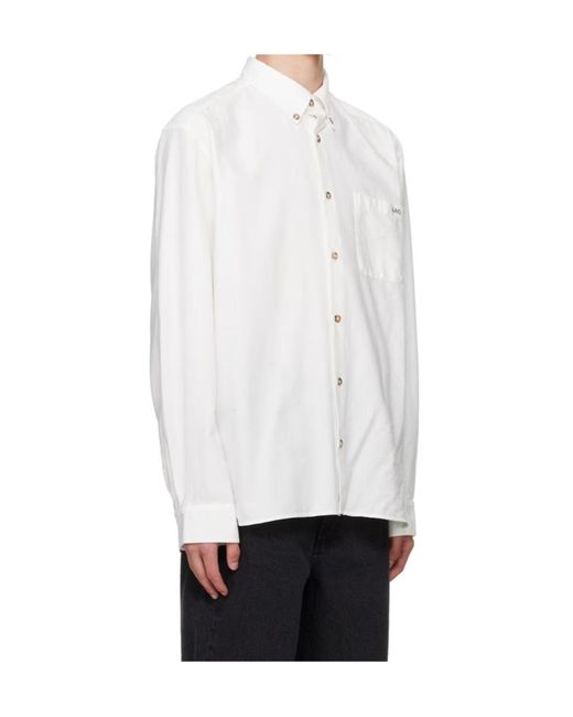 A.P.C. White Buttoned Long-Sleeved Shirt for men