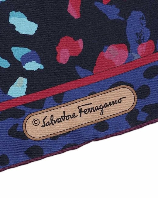 Ferragamo Blue Logo Printed Silk Scarf