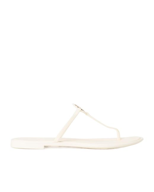 Tory Burch White Logo Flip-Flops