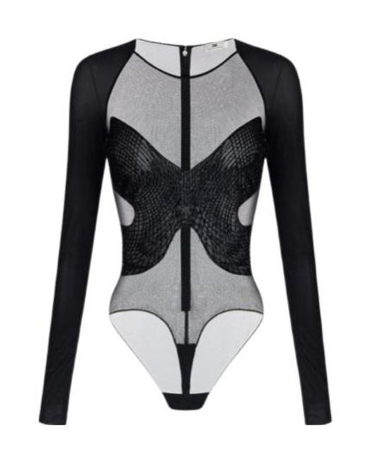 Elisabetta Franchi Black Tulle Jersey Bodysuit