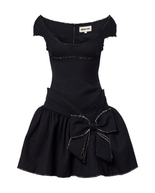 ShuShu/Tong Black Bow-Detail Distressed Tweed Minidress