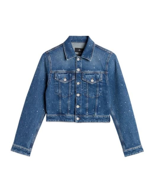 7 For All Mankind Blue Embellished Shrunken Jacket