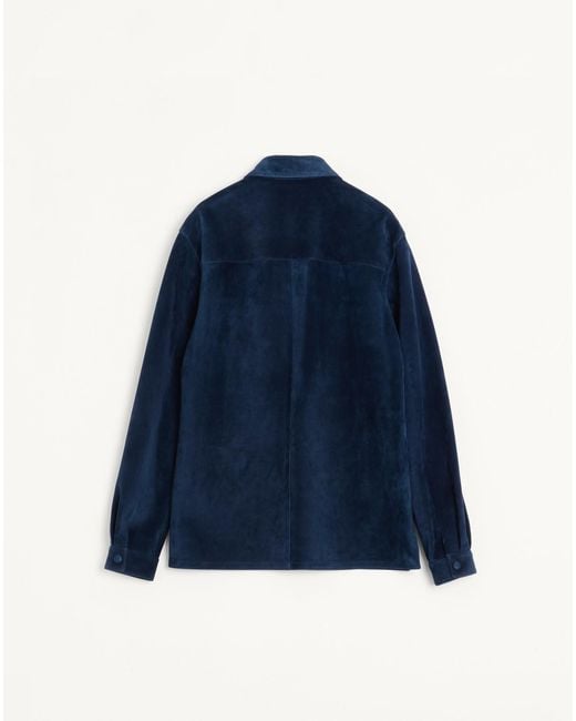 Valentino Blue Vgold Velour Leather Jacket for men