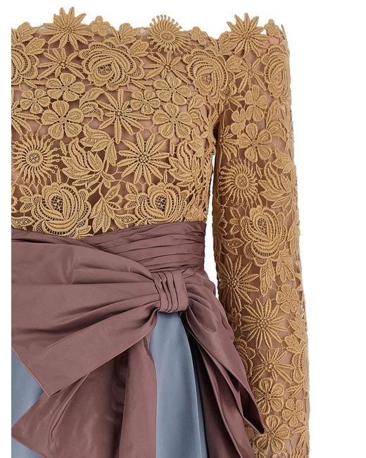 Valentino Blue Embroidered Off-Shoulder Dress