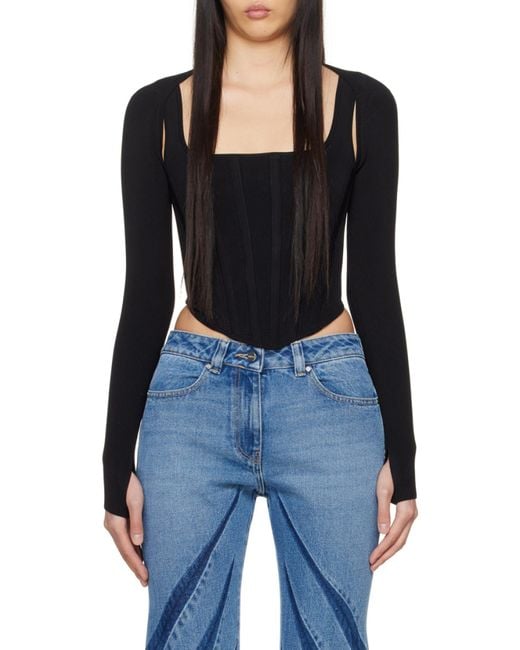 Dion Lee Black Long-Sleeve Corset Top