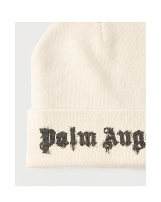 Palm Angels White Dripping Logo-Intarsia Beanie Hat for men