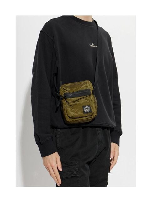 Stone Island Green Logo-Patch Zip-Up Messenger Bag for men