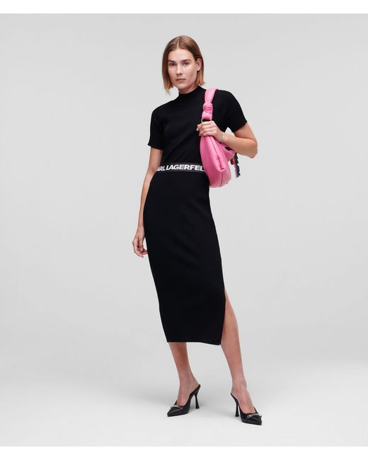 Karl Lagerfeld Black Logo-Waist Knitted Dress