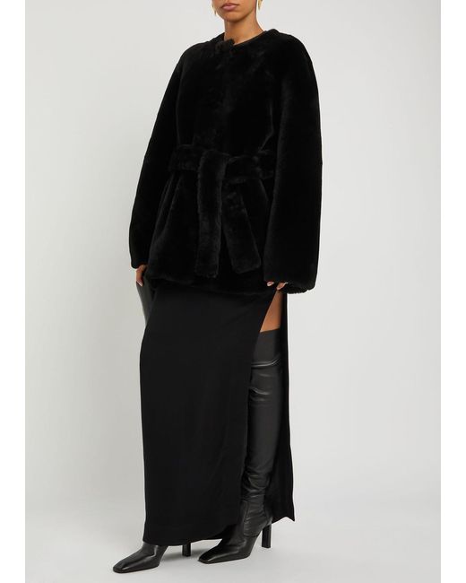 Totême  Black Belted Shearling Jacket