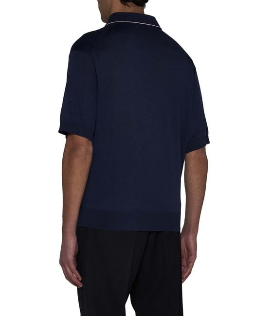 Prada Blue Logo Embroidered Short-Sleeved Knitted Polo Shirt for men