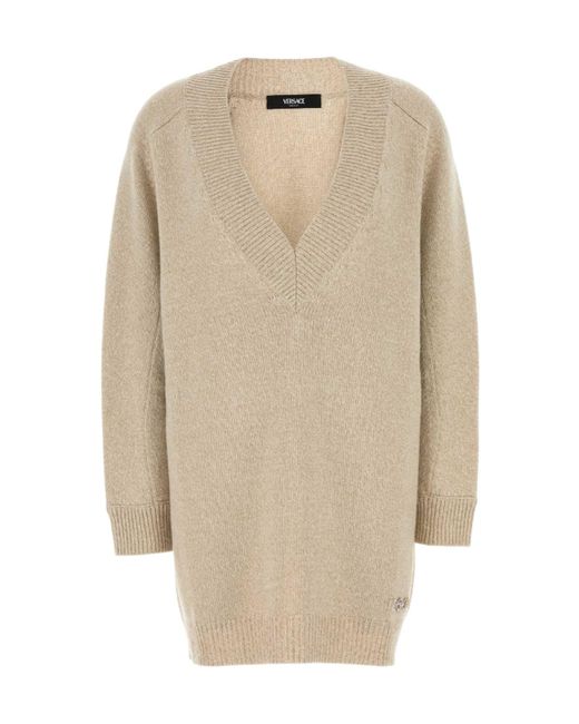 Versace Natural V-Neck Knitted Jumper
