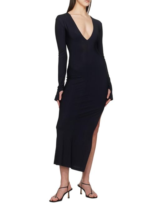 MM6 by Maison Margiela Black V-Neck Long-Sleeved Dress