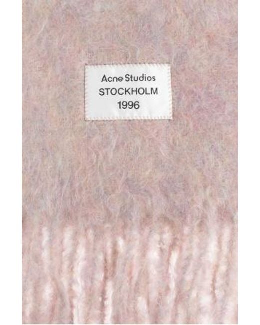Acne Pink Logo Patch Fringed-Edge Scarf for men