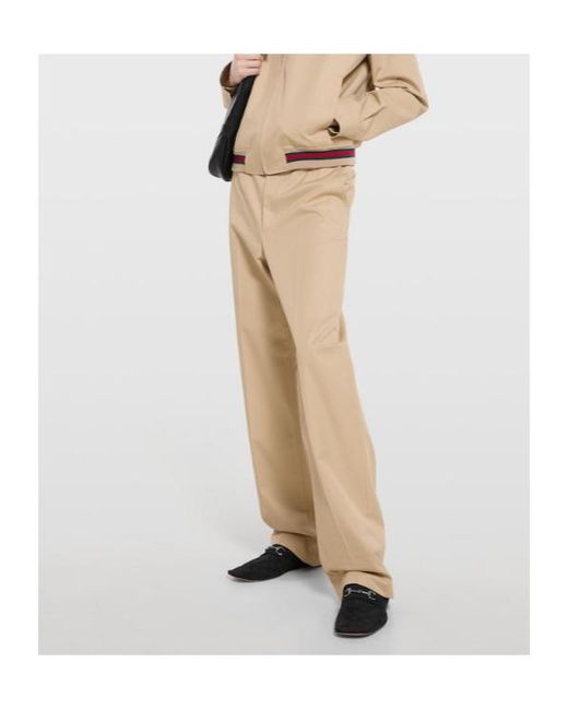 Gucci Natural Cotton Twill Pants With Embroidery for men