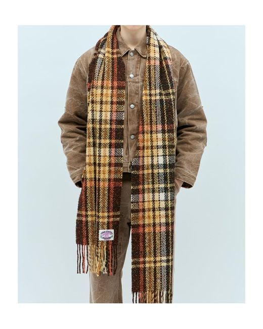 Acne Brown Checked Tassel Scarf for men