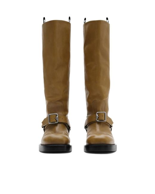 Burberry Green Leather Saddle High Boots