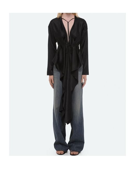 Helmut Lang Black Draped Silk Satin Scarf Top