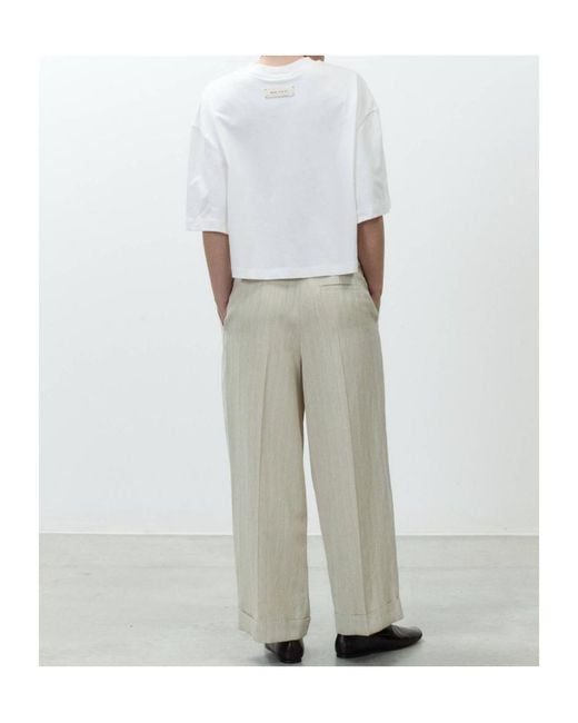 Alysi White Wide-Leg Cuffed Pants