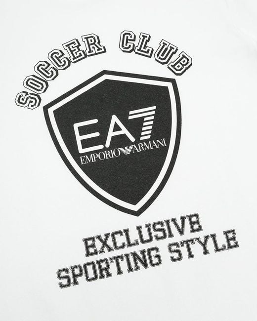 EA7 White Round-Necked Logo T-Shirt for men