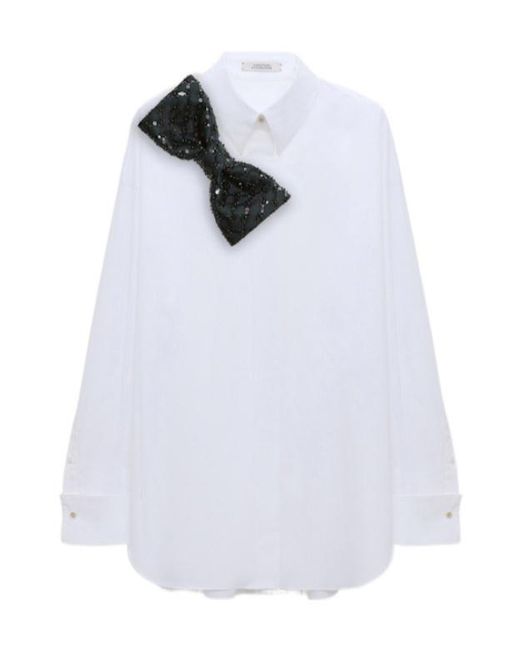 Dorothee Schumacher White Bow Brooch Oversized Shirt