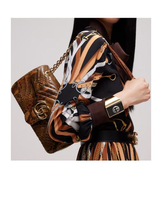 Gucci Brown Gg Marmont Python Medium Shoulder Bag