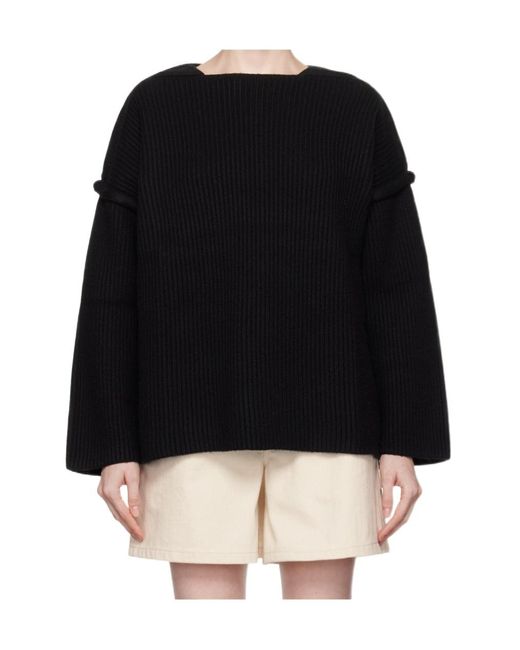 Jil Sander Black Drop Shoulder Crew-Neck Jumper