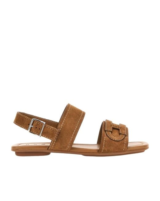 Hogan Brown H685 Logo Strap Flat Sandals