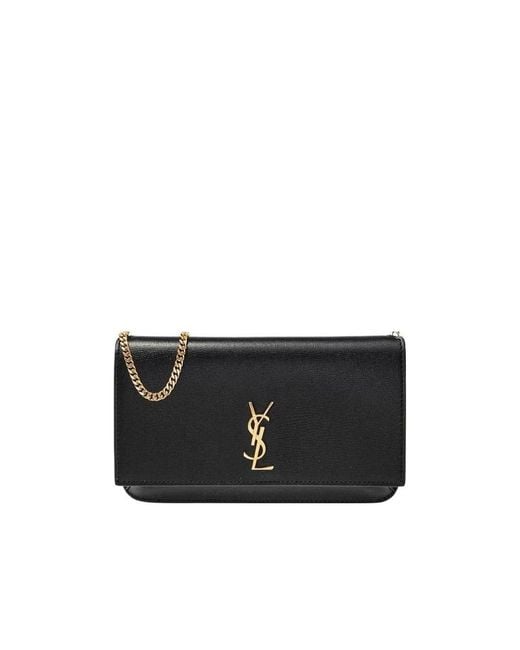 Saint Laurent Black Cassandre Foldover Top Shoulder Bag
