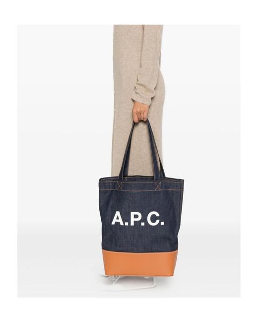 A.P.C. Blue Alex Logo Shopper Tote Bag