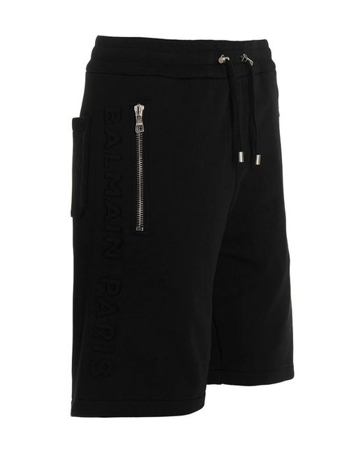 Balmain Black Embossed Bermuda Shorts for men