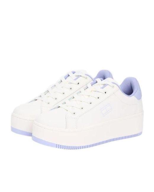 Tommy Hilfiger White Essential Logo Platform Trainers With Leather
