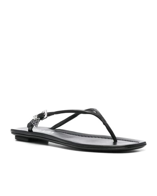 Prada Brown Triangle-Logo Thong Slides