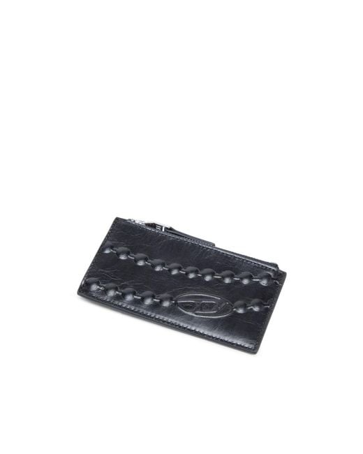 DIESEL Blue Embossed Zip Card Case
