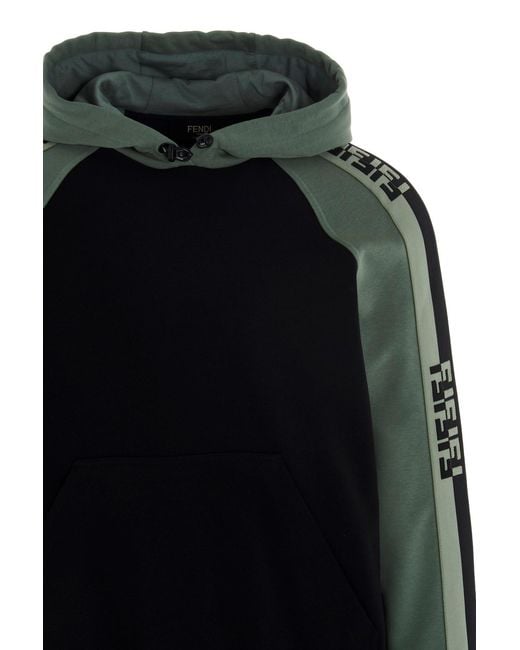 Fendi Black Ff Stripe Panelled Hoodie for men