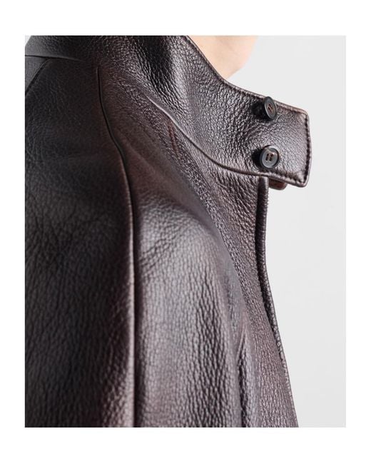 Prada Brown Leather Bomber Jacket for men