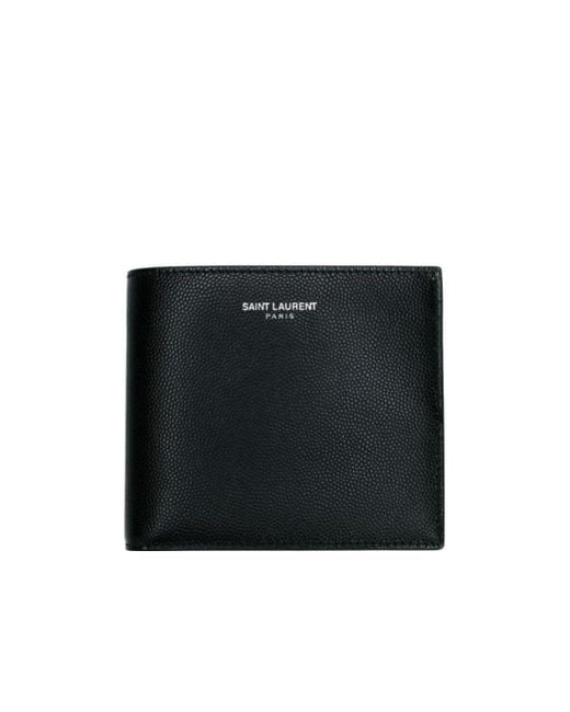 Saint Laurent Black Paris East/West Logo Detailed Bi-Fold Wallet for men