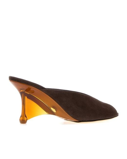 Jimmy Choo Brown Glace 80 Wedge Mules
