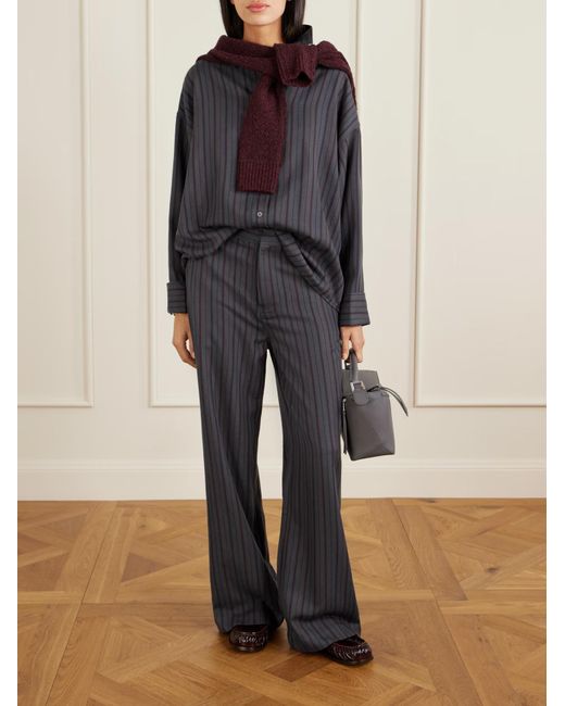 The Elder Statesman Gray Striped Wool And Cashmere-Blend Twill Pants