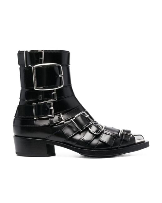McQueen Black Buckle Detailed Ankle Boots