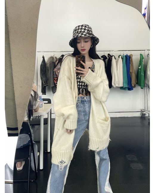 CHARLIE LUCIANO White Imitation Of Old Logo Knitted Cardigan for men