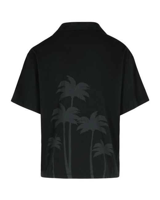 Palm Angels Black Palms Short-Sleeved Bowling Shirt for men