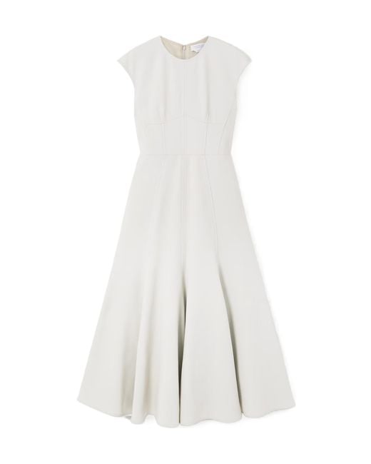 Gabriela Hearst White Pleated Wool Midi Dress