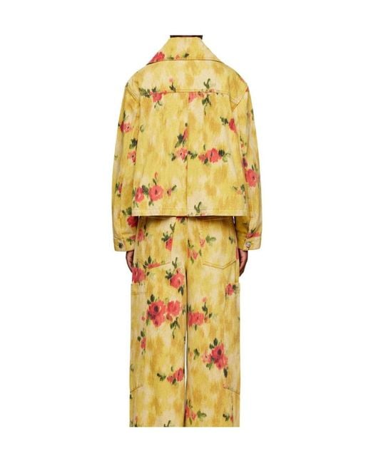 Ganni Yellow Floral Printed Denim Jacket