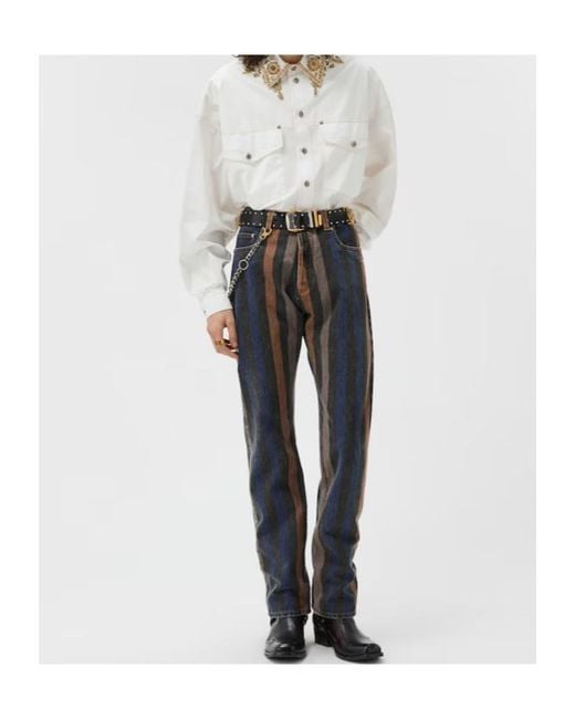 Versace Gray Striped Straight Jeans for men