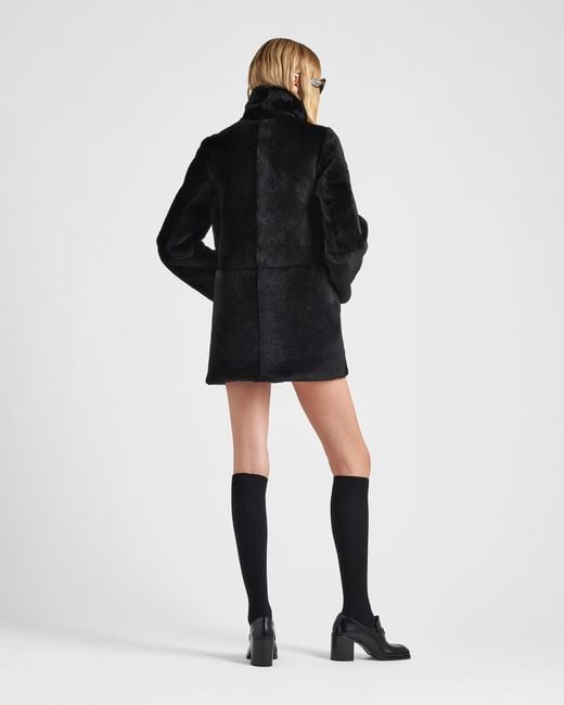 Prada Black Shearling Fur Coat