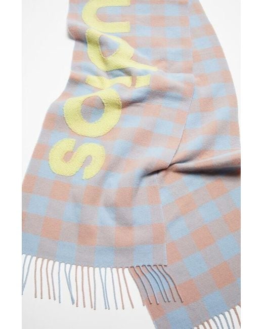 Acne White Checkered Logo Detailed Scarf for men