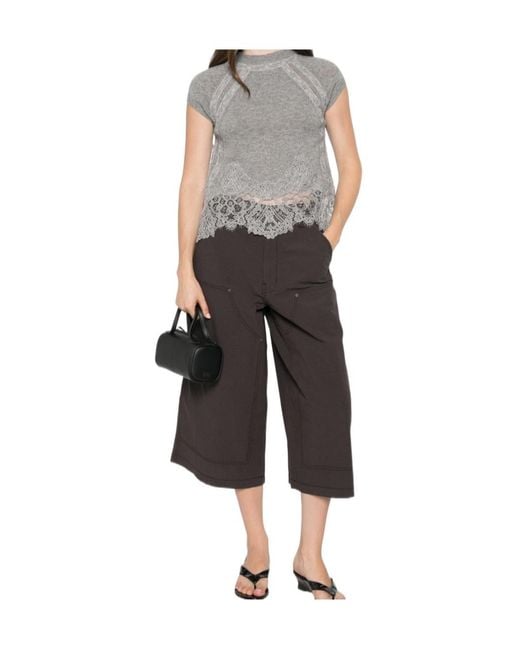 Ermanno Scervino Gray Lace-Trim Knitted Top