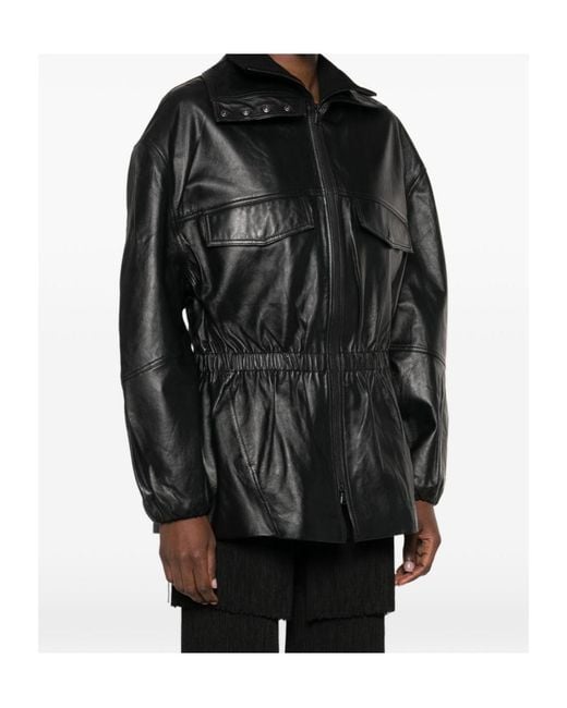 Frankie Shop Black Carnaby Funnel-Neck Leather Jacket